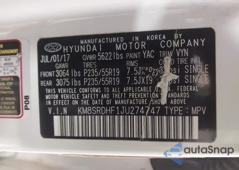2018 Hyundai Santa Fe Se Ultimate from USA, damaged, VIN KM8SRDHF1JU274747